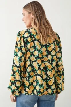 Dorothy Perkins Yellow Floral Shirred Detail Blouse -Perkindo Store bqq09167 black xl 2