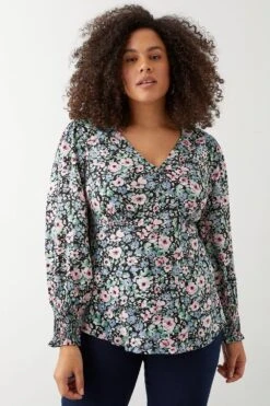 Dorothy Perkins Curve Blue Floral Empire Blouse