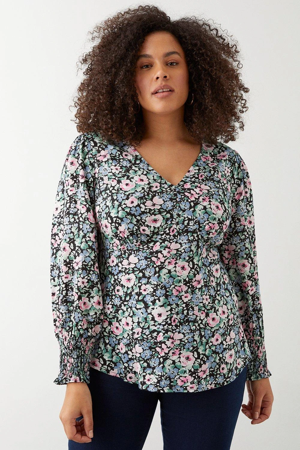 Dorothy Perkins Curve Blue Floral Empire Blouse 3 Dorothy Perkins Curve Blue Floral Empire Blouse