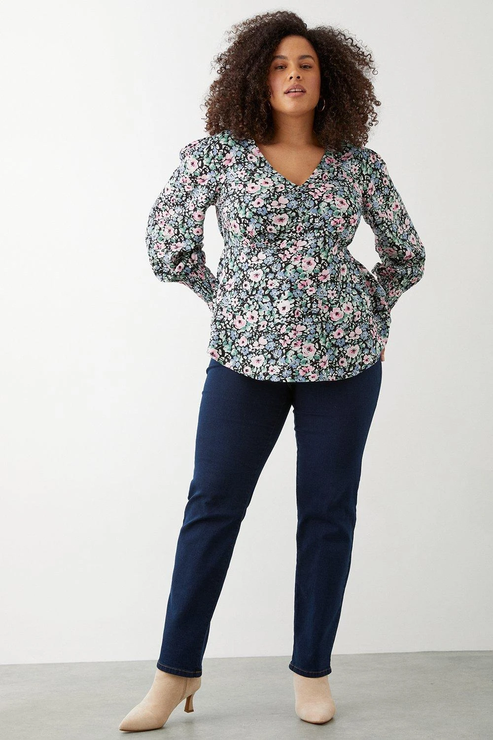 Dorothy Perkins Curve Blue Floral Empire Blouse 4 Dorothy Perkins Curve Blue Floral Empire Blouse - Image 2