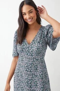 Dorothy Perkins Ditsy Floral Button Through Angel Sleeve Midi Dress