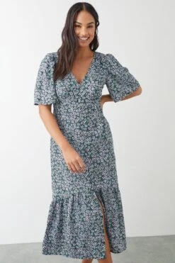 Dorothy Perkins Ditsy Floral Button Through Angel Sleeve Midi Dress -Perkindo Store bqq09280 multi xl 4