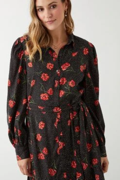 Dorothy Perkins Black Spot Floral Belted Mini Shirt Dress 10 Dorothy Perkins Black Spot Floral Belted Mini Shirt Dress -Perkindo Store bqq09291 black xl 3