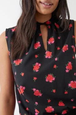 Dorothy Perkins Red Floral Shirred Hem Halter Blouse -Perkindo Store bqq09366 black xl 3