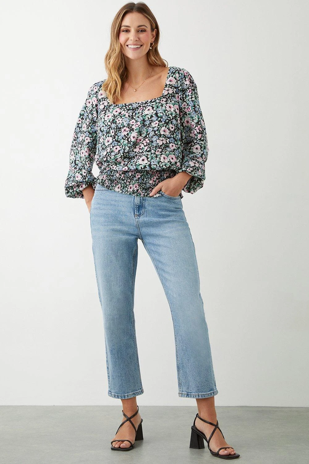 Dorothy Perkins Multi Floral Square Neck Shirred Hem Blouse 4 Dorothy Perkins Multi Floral Square Neck Shirred Hem Blouse - Image 2