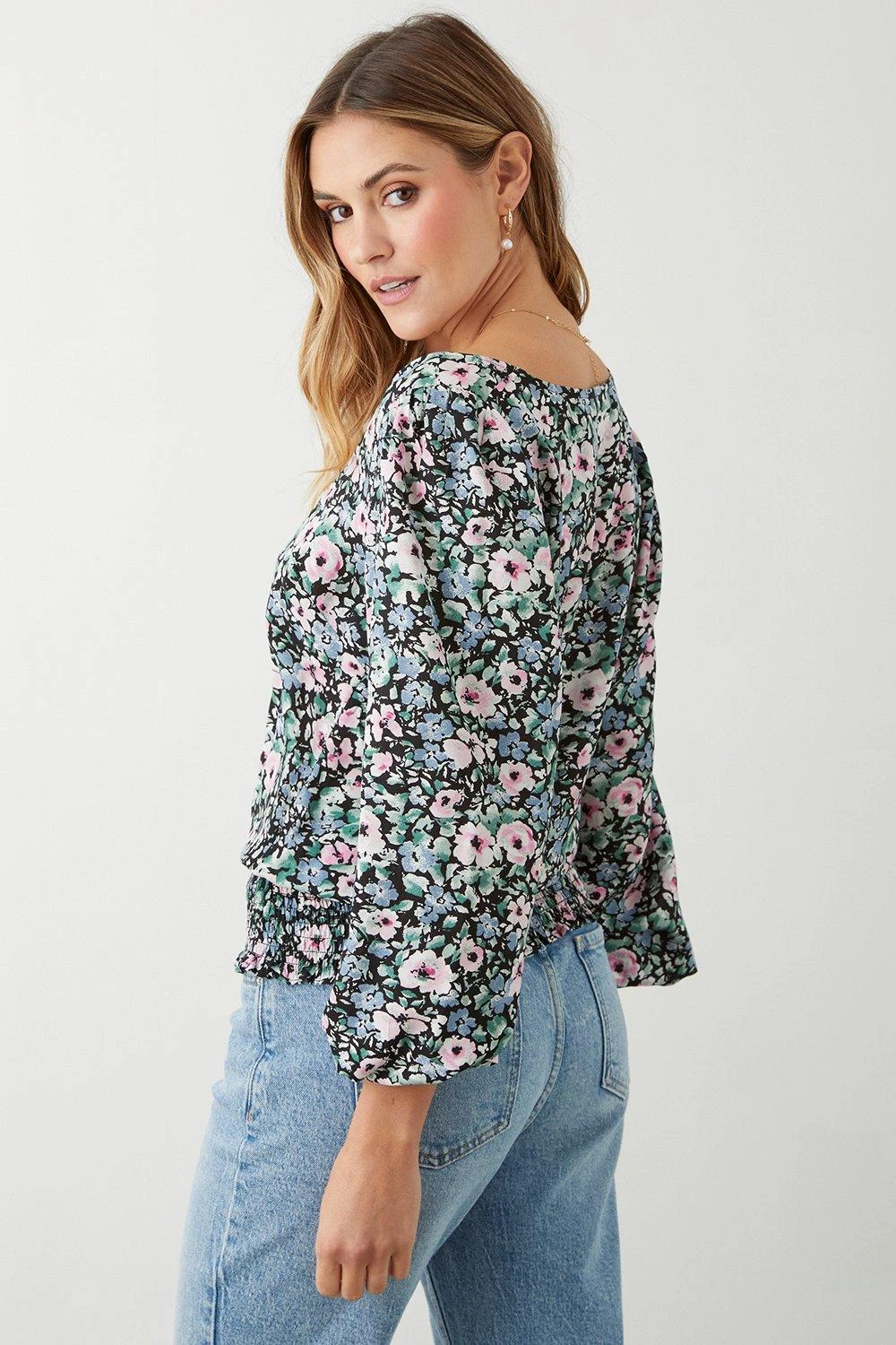 Dorothy Perkins Multi Floral Square Neck Shirred Hem Blouse 5 Dorothy Perkins Multi Floral Square Neck Shirred Hem Blouse - Image 3