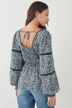 Dorothy Perkins Tall Blue Ditsy Lace Trim Blouse 8 Dorothy Perkins Tall Blue Ditsy Lace Trim Blouse -Perkindo Store bqq09382 black xl 2