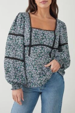 Dorothy Perkins Tall Blue Ditsy Lace Trim Blouse 9 Dorothy Perkins Tall Blue Ditsy Lace Trim Blouse -Perkindo Store bqq09382 black xl 3