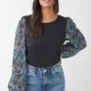 Dorothy Perkins Blue Floral Chiffon Contrast Sleeve Blouse