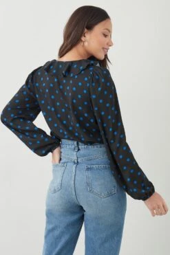 Dorothy Perkins Tall Blue Spot Frill Neck Blouse -Perkindo Store bqq09453 black xl 2