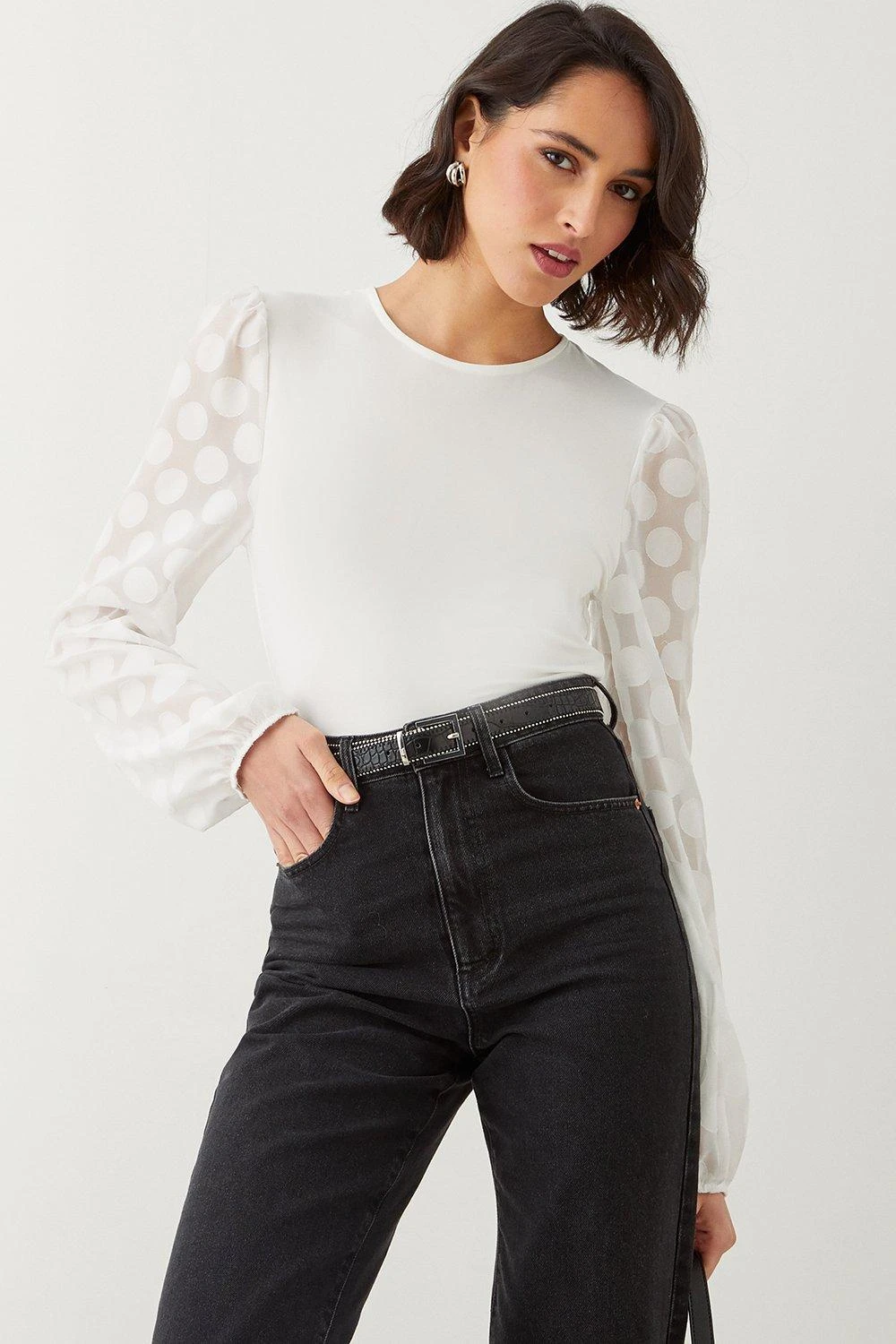 Dorothy Perkins Tall Woven Spot Long Sleeve Top 3 Dorothy Perkins Tall Woven Spot Long Sleeve Top