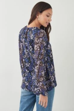 Dorothy Perkins Tall Mesh Pleated Neck Long Sleeve Top -Perkindo Store bqq09495 blue xl 2