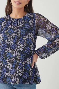 Dorothy Perkins Tall Mesh Pleated Neck Long Sleeve Top -Perkindo Store bqq09495 blue xl 3