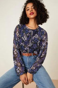 Dorothy Perkins Floral Mesh Pleated Top