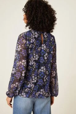 Dorothy Perkins Floral Mesh Pleated Top 8 Dorothy Perkins Floral Mesh Pleated Top -Perkindo Store bqq09501 blue xl 2