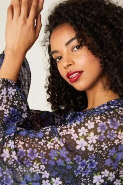 Dorothy Perkins Floral Mesh Pleated Top 9 Dorothy Perkins Floral Mesh Pleated Top -Perkindo Store bqq09501 blue xl 3