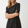 Dorothy Perkins Mono Spot Short Sleeve Shirred Waist Mini Dress