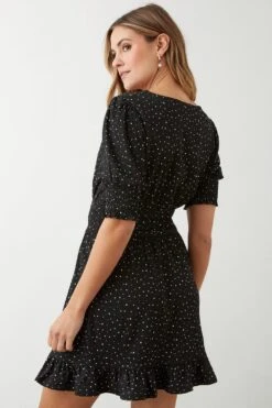 Dorothy Perkins Mono Spot Short Sleeve Shirred Waist Mini Dress -Perkindo Store bqq09517 mono xl 2