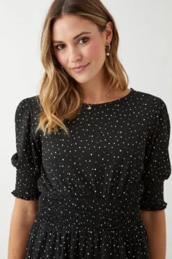 Dorothy Perkins Mono Spot Short Sleeve Shirred Waist Mini Dress -Perkindo Store bqq09517 mono xl 3