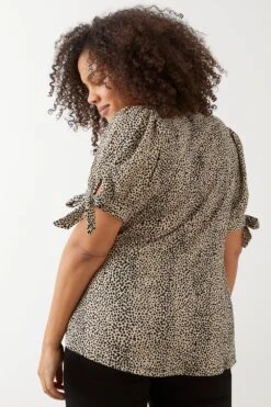 Dorothy Perkins Curve Camel Spot Tie Sleeve Top -Perkindo Store bqq09567 camel xl 2