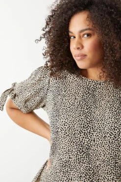 Dorothy Perkins Curve Camel Spot Tie Sleeve Top -Perkindo Store bqq09567 camel xl 3