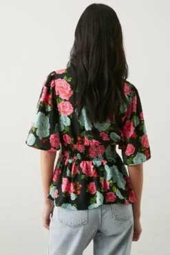 Dorothy Perkins Multi Floral Shirred Waist Tea Blouse -Perkindo Store bqq09619 black xl 2