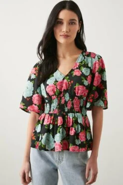 Dorothy Perkins Multi Floral Shirred Waist Tea Blouse -Perkindo Store bqq09619 black xl 3
