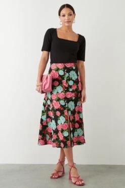 Dorothy Perkins Multi Floral Button Through Midi Skirt