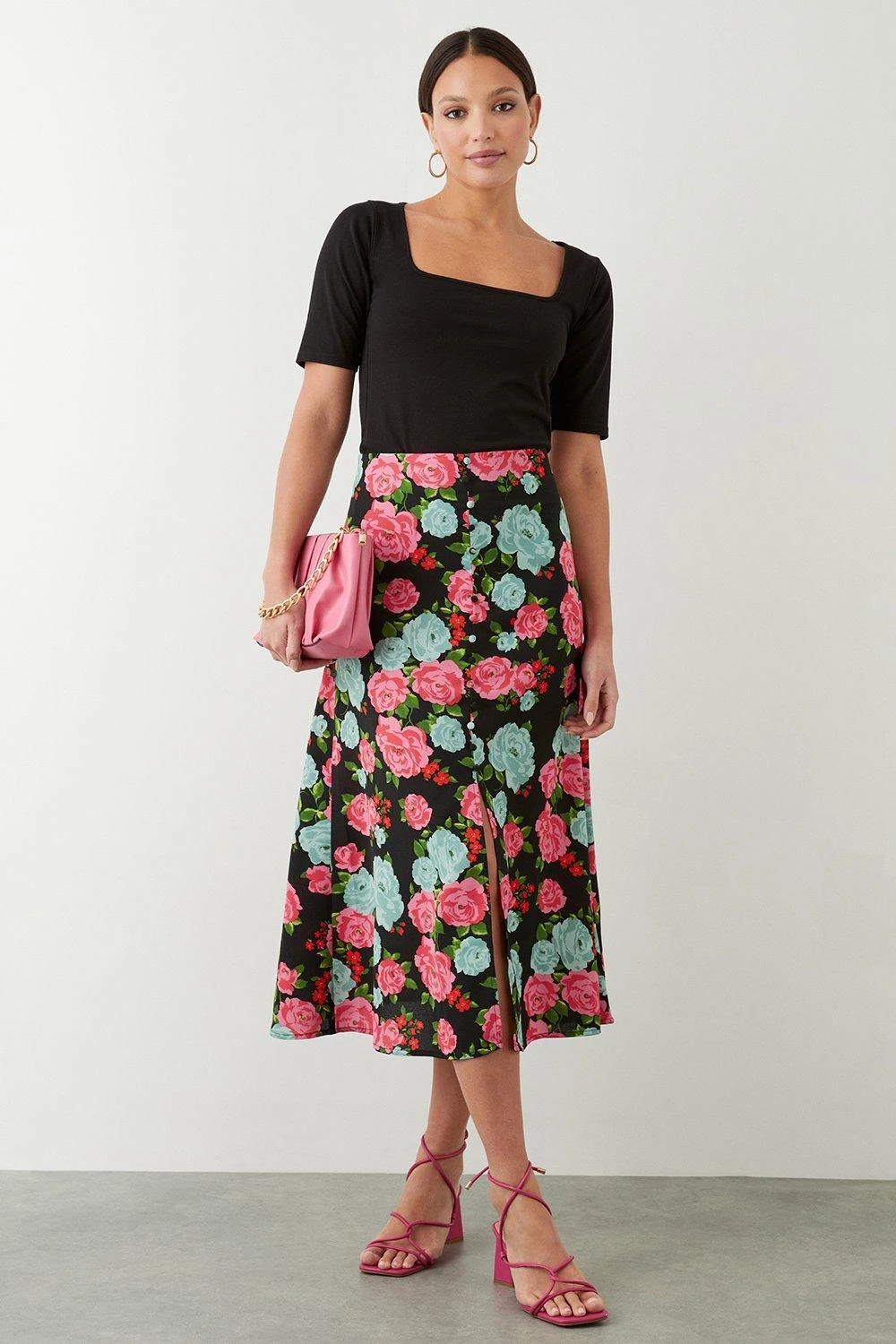Dorothy Perkins Multi Floral Button Through Midi Skirt 3 Dorothy Perkins Multi Floral Button Through Midi Skirt