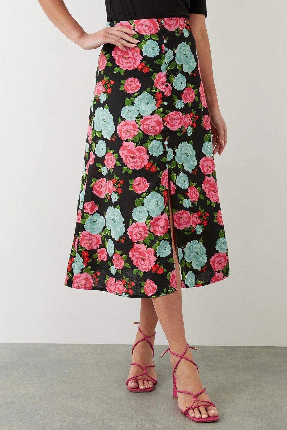 Dorothy Perkins Multi Floral Button Through Midi Skirt 4 Dorothy Perkins Multi Floral Button Through Midi Skirt - Image 2