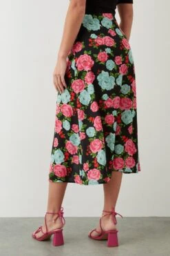 Dorothy Perkins Multi Floral Button Through Midi Skirt 8 Dorothy Perkins Multi Floral Button Through Midi Skirt -Perkindo Store bqq09625 black xl 2