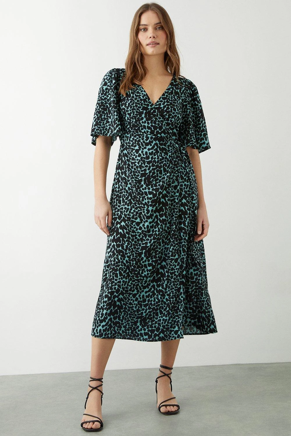 Dorothy Perkins Green Animal Wrap Midi Dress 4 Dorothy Perkins Green Animal Wrap Midi Dress - Image 2