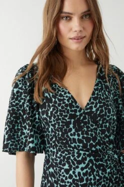 Dorothy Perkins Green Animal Wrap Midi Dress 10 Dorothy Perkins Green Animal Wrap Midi Dress -Perkindo Store bqq09628 green xl 3