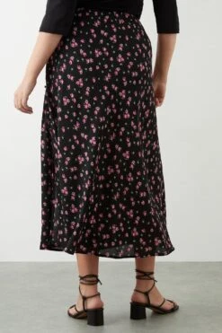 Dorothy Perkins Curve Black Floral Split Midi Skirt 8 Dorothy Perkins Curve Black Floral Split Midi Skirt -Perkindo Store bqq09699 black xl 2