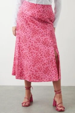 Dorothy Perkins Curve Pink Floral Midi Skirt