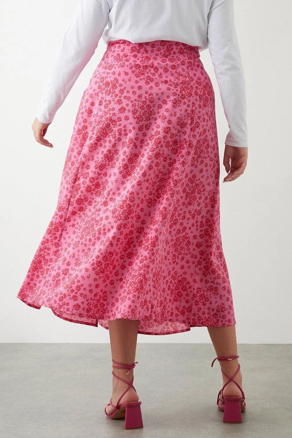 Dorothy Perkins Curve Pink Floral Midi Skirt 5 Dorothy Perkins Curve Pink Floral Midi Skirt - Image 3