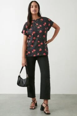 Dorothy Perkins Red Floral Short Sleeve Top 6 Dorothy Perkins Red Floral Short Sleeve Top -Perkindo Store bqq09718 multi xl 1