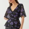 Dorothy Perkins Petite Floral Mesh Wrap Detail Printed Top -Perkindo Store bqq09733 multi xl