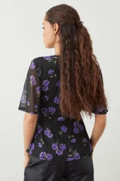 Dorothy Perkins Petite Floral Mesh Wrap Detail Printed Top -Perkindo Store bqq09733 multi xl 2