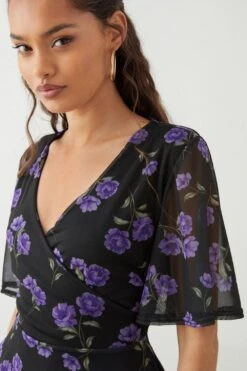 Dorothy Perkins Petite Floral Mesh Wrap Detail Printed Top -Perkindo Store bqq09733 multi xl 3