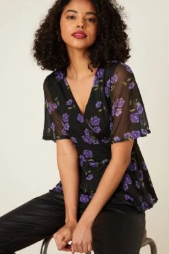 Dorothy Perkins Floral Mesh Wrap Detail Printed Top