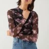Dorothy Perkins Tall Floral Mesh Ruched Body Crew Neck Top -Perkindo Store bqq09759 pink xl