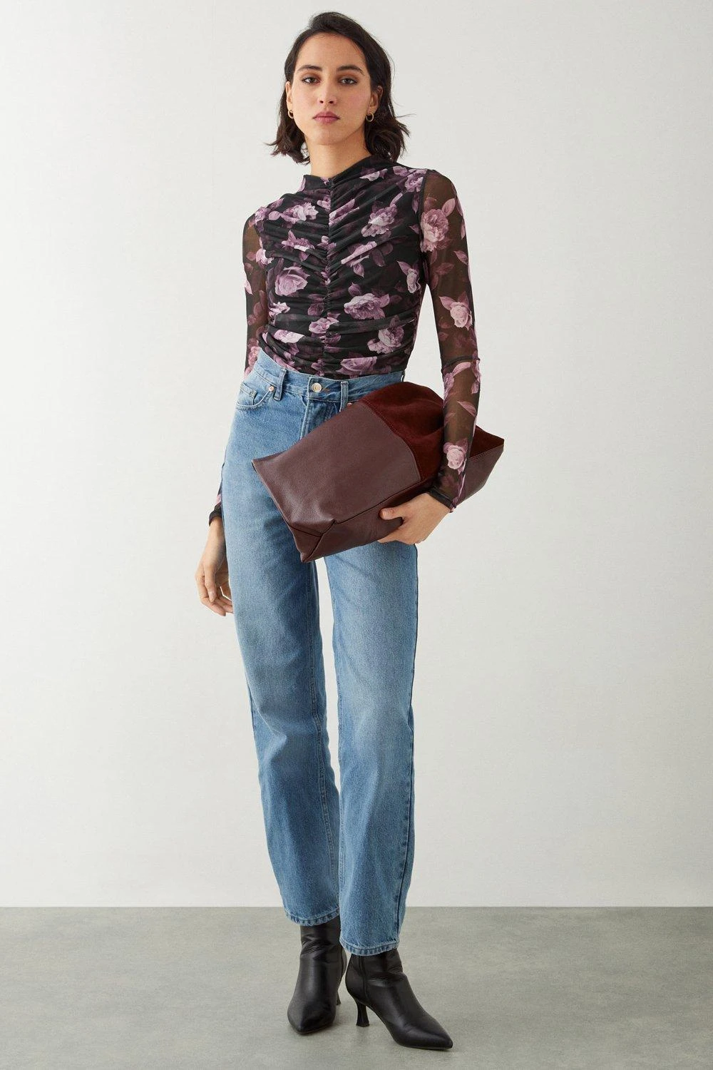 Dorothy Perkins Tall Floral Mesh Ruched Body Crew Neck Top 4 Dorothy Perkins Tall Floral Mesh Ruched Body Crew Neck Top - Image 2