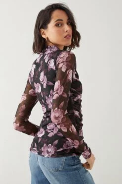 Dorothy Perkins Tall Floral Mesh Ruched Body Crew Neck Top 8 Dorothy Perkins Tall Floral Mesh Ruched Body Crew Neck Top -Perkindo Store bqq09759 pink xl 2