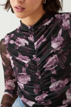 Dorothy Perkins Tall Floral Mesh Ruched Body Crew Neck Top 9 Dorothy Perkins Tall Floral Mesh Ruched Body Crew Neck Top -Perkindo Store bqq09759 pink xl 3