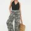 Dorothy Perkins Curve Black Tropical Crinkle Wide Leg Trouser -Perkindo Store bqq09804 mono xl