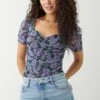 Dorothy Perkins Floral Mesh Ruched Front Top 2 Dorothy Perkins Floral Mesh Ruched Front Top -Perkindo Store bqq09843 purple xl