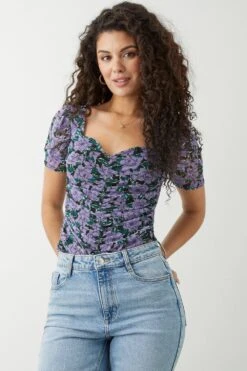 Dorothy Perkins Floral Mesh Ruched Front Top