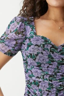 Dorothy Perkins Floral Mesh Ruched Front Top 9 Dorothy Perkins Floral Mesh Ruched Front Top -Perkindo Store bqq09843 purple xl 3