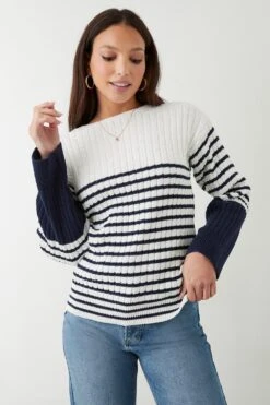 Dorothy Perkins Tall Stripe Rib Crew Neck Jumper 7 Dorothy Perkins Tall Stripe Rib Crew Neck Jumper -Perkindo Store bqq09876 navy xl 1